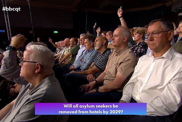Home Office figures show 73% per cent of small boat arrivals in 2024 - or 26,999 out of all 36,816 arrivals - were adult males. Pictured: Last night's Question Time audience