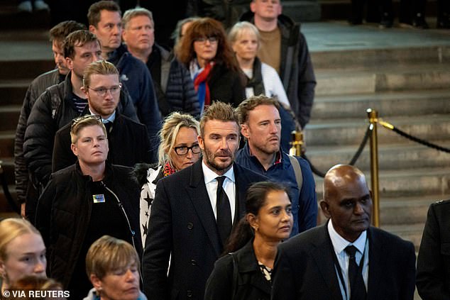 The former footballer stands in the queue to pay his respects to Queen Elizabeth II inside Westminster Hall