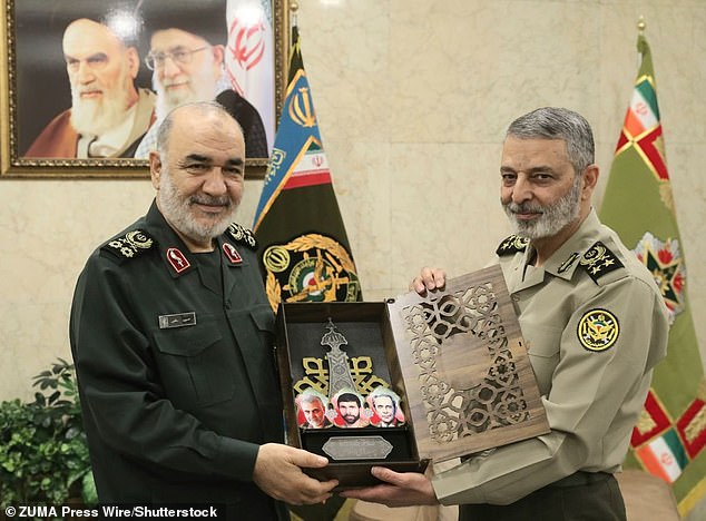 Chief of the General Staff of Iran's Armed Forces, Gen. Mohammad Hossein Bagheri (right) with IRGC Hossein Salami (left), both reportedly killed in Israeli strikes overnight
