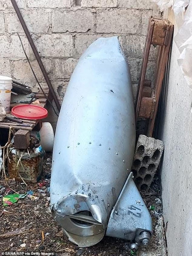 The remains of an Iranian projectile that was headed for Israel after it fell in Syria's southwestern Daraa province on June 13, 2025