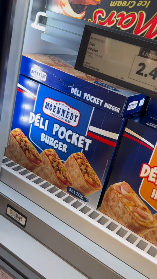 McEnnedy Deli Pocket Burgers in a Lidl freezer.