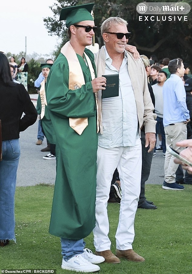 Dressed casually in a pale shirt, white pants, and a light jacket, Costner kept a low profile behind sunglasses