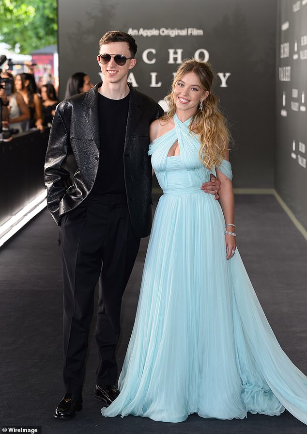 The actress oozed Hollywood glamour at the premiere in a halterneck baby blue gown, with a flowing tulle train, before undergoing a wardrobe change for the celebratory bash afterwards