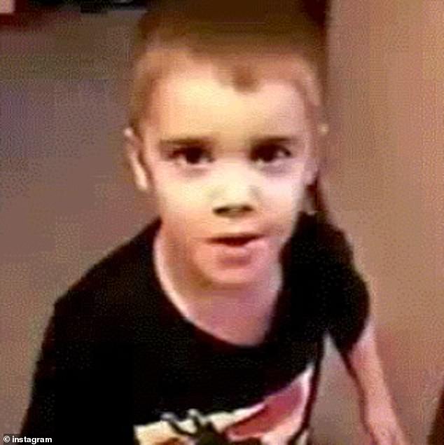 Justin followed up the snaps with a grainy throwback picture featuring him a few years older than his son