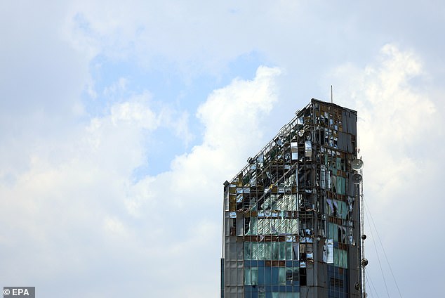 A damaged high-rise building that was hit by Israeli air strikes, north of Tehran, Iran, 13 June 2025