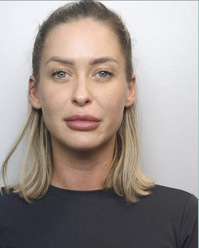 Sadlo's less-glamorous police mugshot after her arrest for involvement with criminal gang
