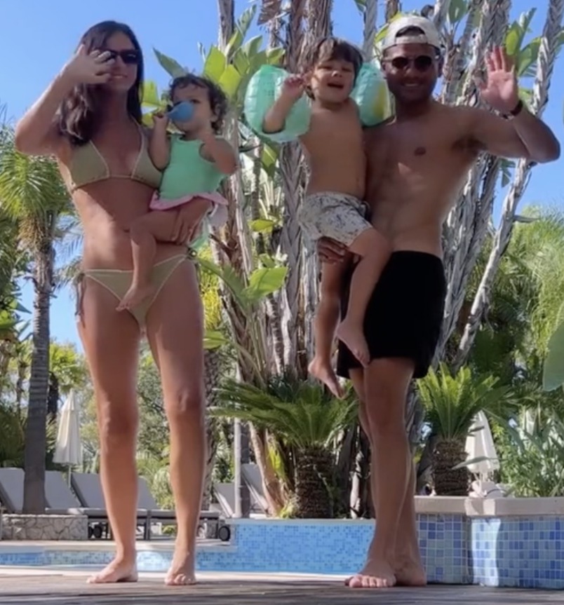 Family by the pool.