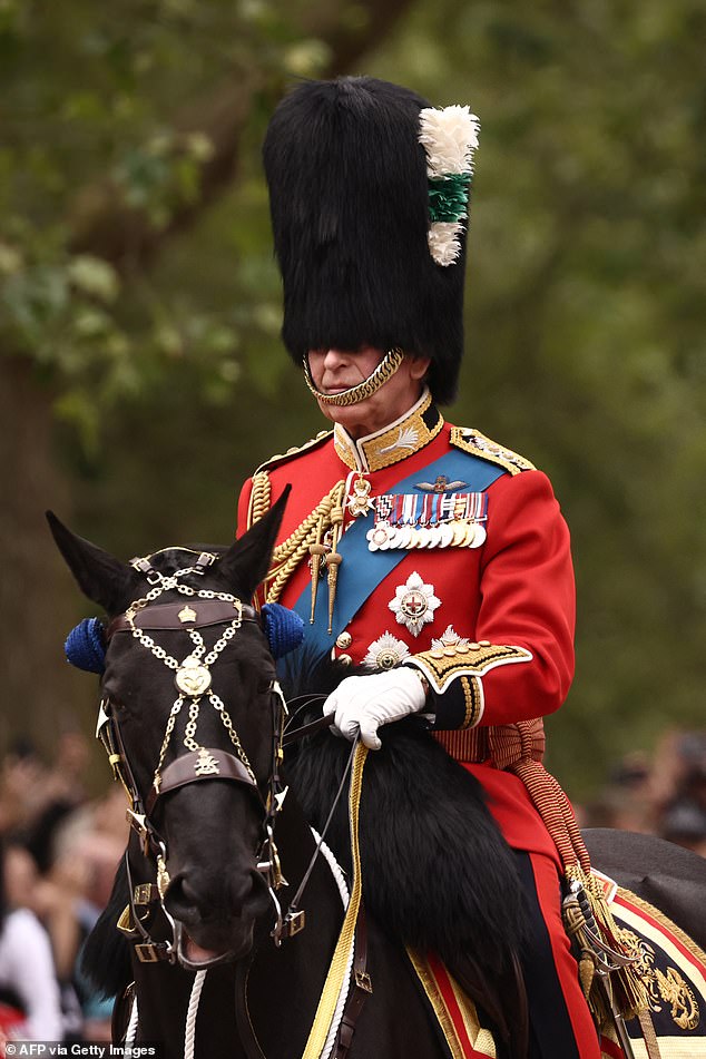 This came a year after what is now known to be his last appearance on horseback for the celebration, which did not go particularly smoothly for Charles. He was riding Noble, a black mare which appeared unsettled throughout - at one point even breaking into a canter in the Mall