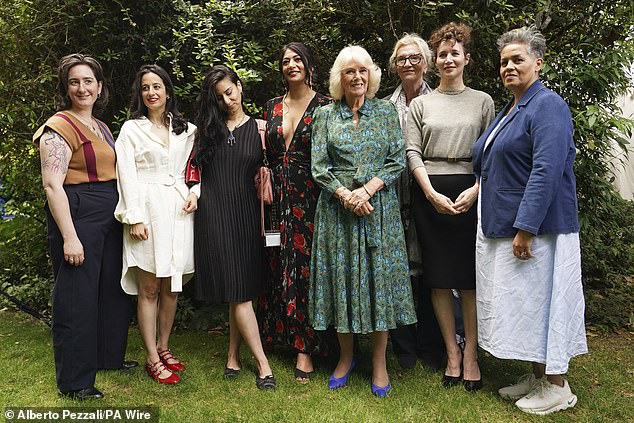 The royal, 77, beamed as she met with the short-listed authors at the event this week in Bloomsbury