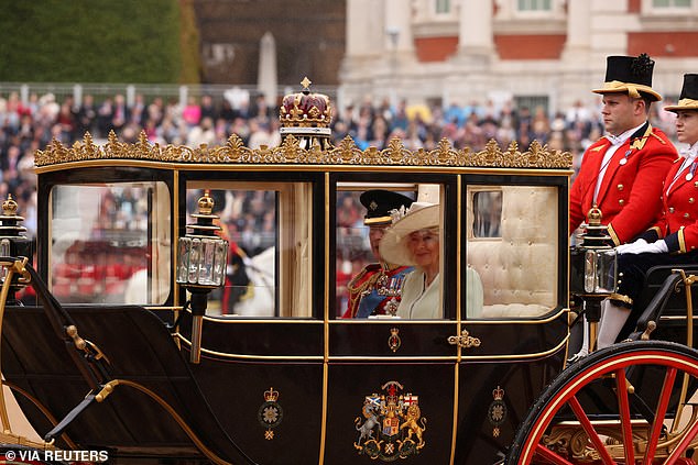 Like last year (above), His Majesty is not expected to travel on horseback for the journey to Horse Guards Parade. Instead, he will make the journey in a carriage