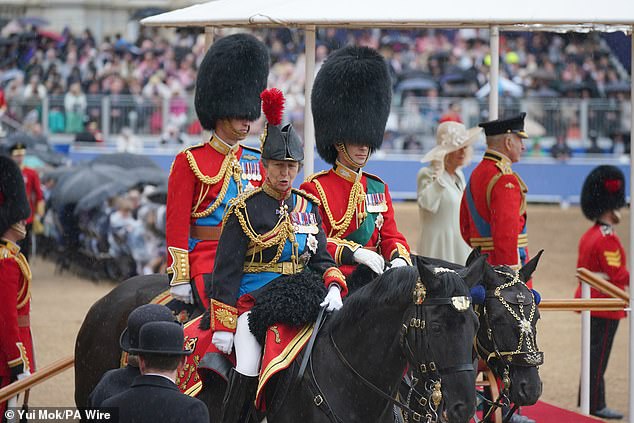 The Princess Royal, Duke of Edinburgh and the Prince of Wales during the Trooping the Colour ceremony at Horse Guards Parade last June