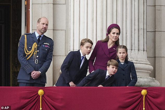 Prince Louis, pictured with his parents and siblings earlier this year, commemorating VE Day in May