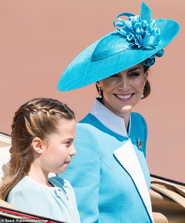 Princess Charlotte of Wales and Catherine, Princess of Wales during Trooping The Colour 2025