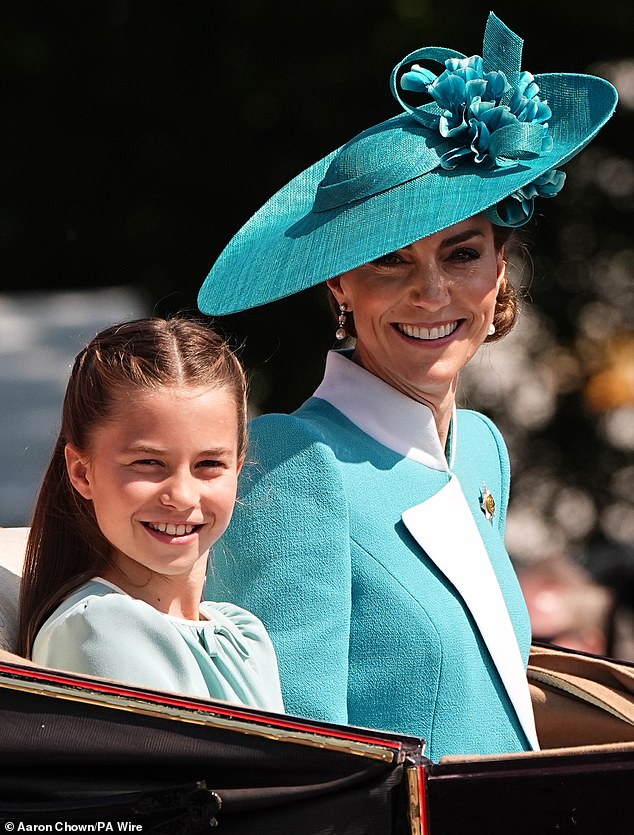 Princess Charlotte bore a striking resemblance to her mother, the Princess of Wales, as they rode in today's procession - with the duo flashing smiles at the crowds of well-wishers gathered at The Mall