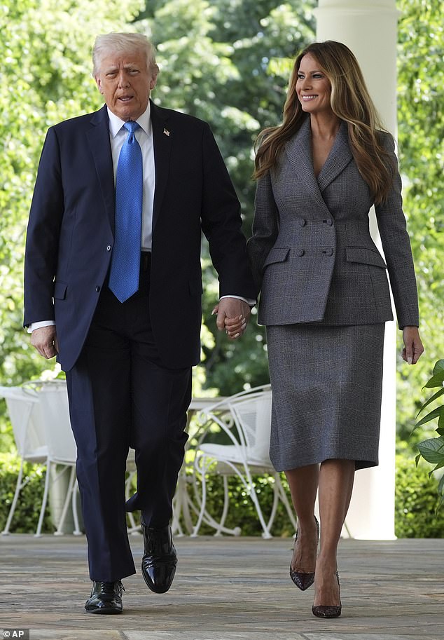 Melania leans into rich fabrics and structured cuts that echo her modeling past while nodding to her role as First Lady