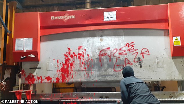One of the members of the group spray-painted 'Free Gaza' on the walls of the warehouse