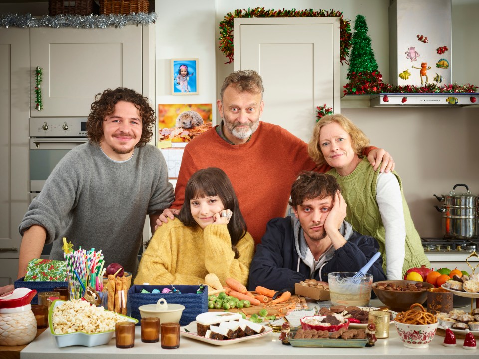 The Brockman family in their kitchen at Christmas.