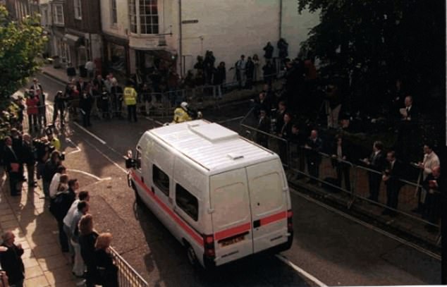 West and Hindley are said to have met while West was in remand at the prison before her trial. Pictured: Rose West being taken to Winchester Crown Court