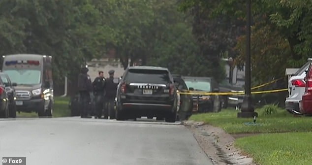 The second incident took place eight miles south at a home in Brooklyn Park, reportedly belonging to Hortman, who has served in the position since January 2023. Pictured: A large police presence can be seen outside Brooklyn Park home on Saturday morning
