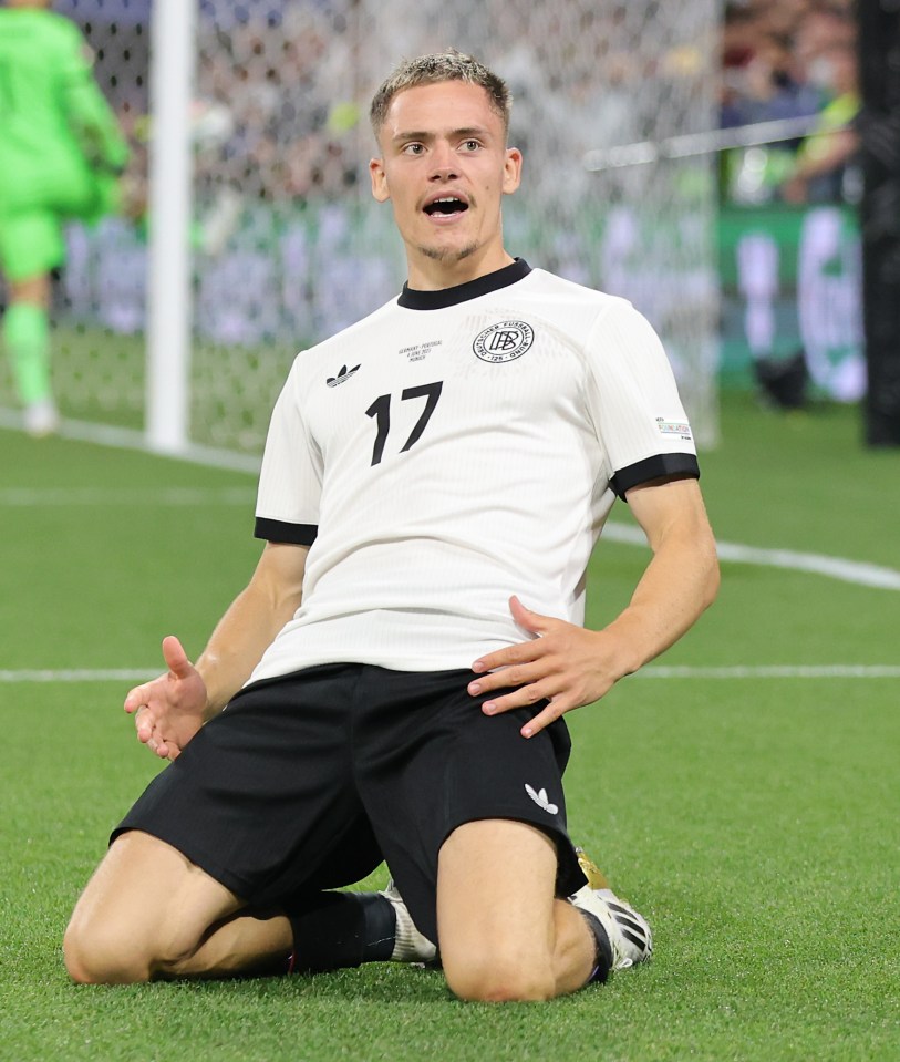 Florian Wirtz of Germany celebrates scoring a goal.