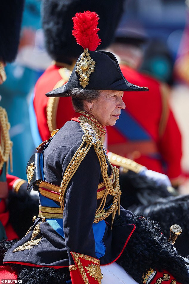 The Princess Royal joined the King's birthday parade on horseback, donning full military regalia