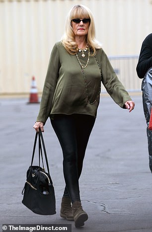 The actress was spotted for an outing in L.A. over the past weekend on Sunday and was stylishly causal in a pair of black pants as well as a dark green shirt