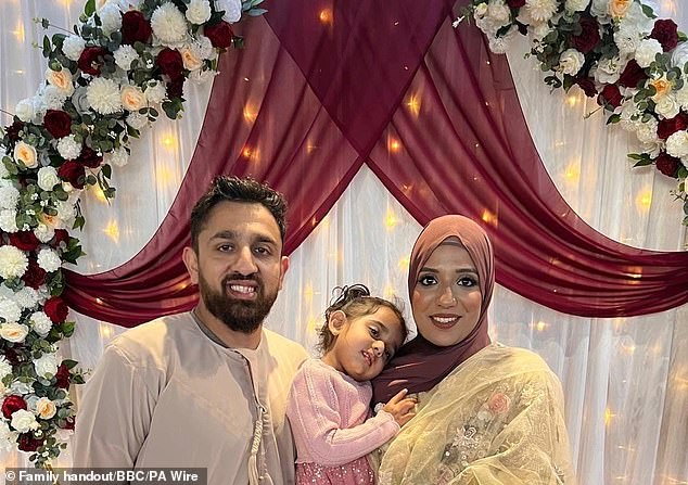 Akeel Nanawaba (left), 36, his wife Hannaa (right), 30, and their four-year-old daughter Sarah were flying home from a five-day family celebration when the Air India Dreamliner crashed shortly after take-off. They also died in the tragedy