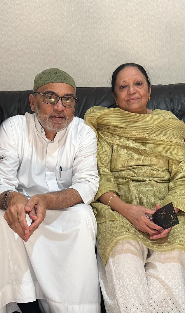 Adam Taju, 72, and his wife Hasina, 70, (pictured) were flying back to the UK with their son-in-law Altafhusen Patel, 51, when they lost their lives in the tragedy