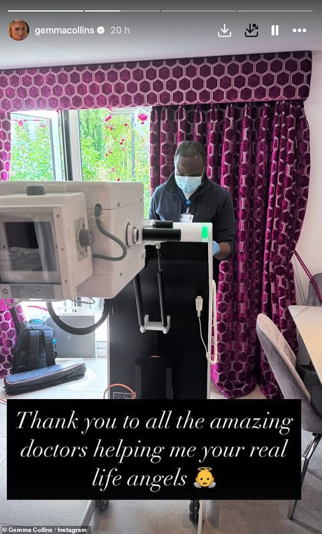 She revealed earlier this week that she'd battling the condition for almost a month, before taking to her Instagram Stories showing herself undergoing X-rays at her Essex home