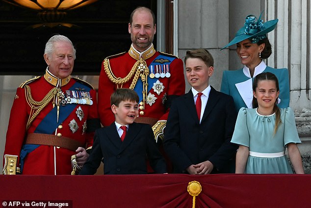 The young royals smile as they enjoy this year's Trooping the Colour balcony appearance