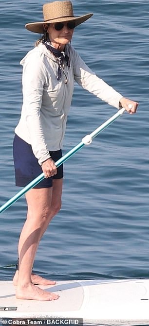 She was seen enjoying a paddleboarding excursion in the Mediterranean