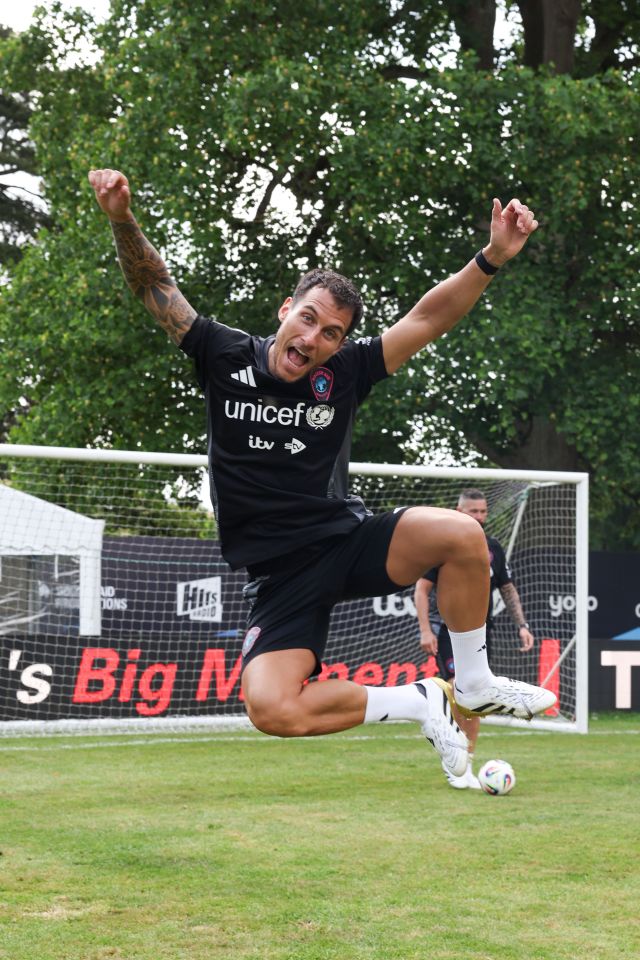 Gorka Marquez jumping during Soccer Aid for UNICEF training.