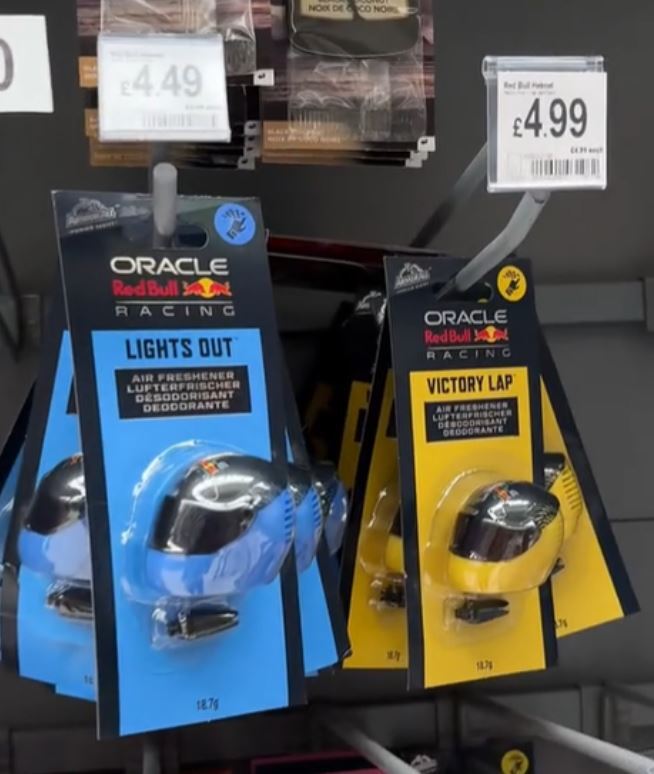 Red Bull Racing car air freshener helmet clips.