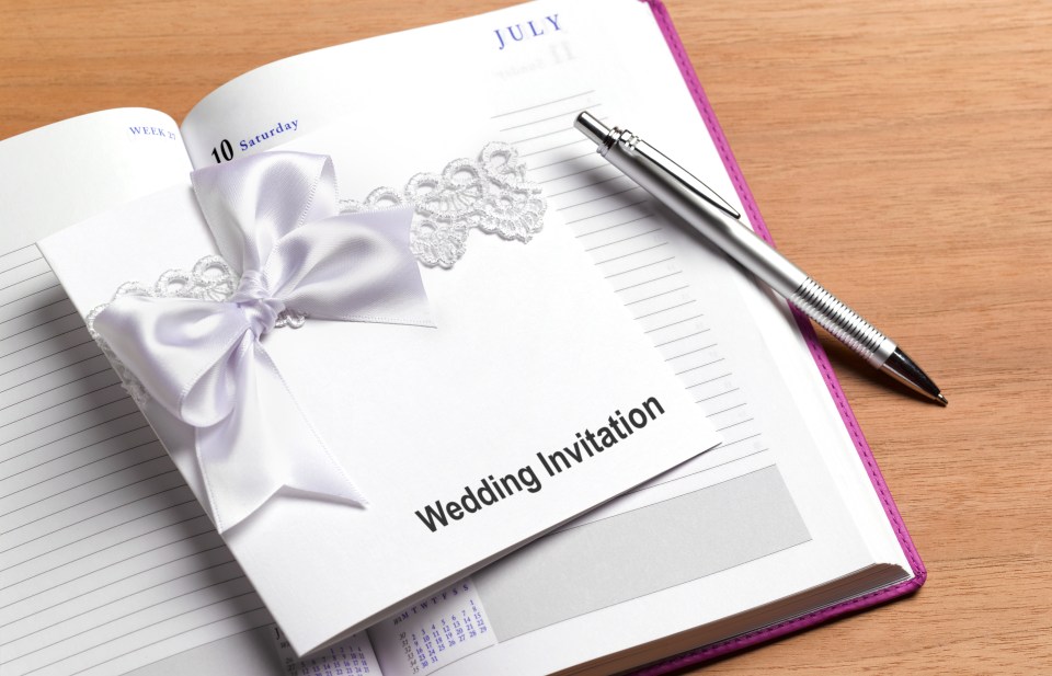 Wedding invitation in diary.
