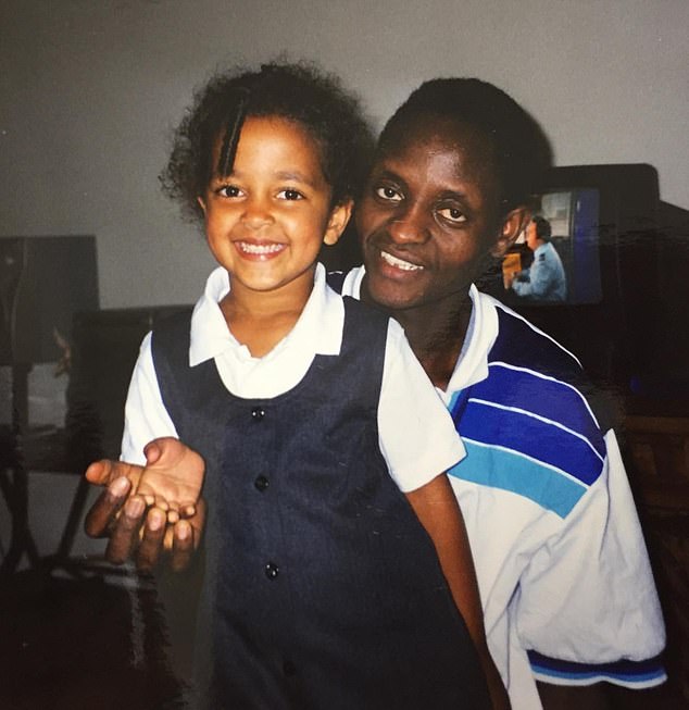 Daniel and a smiling Misti pose for a photo in the 1990s