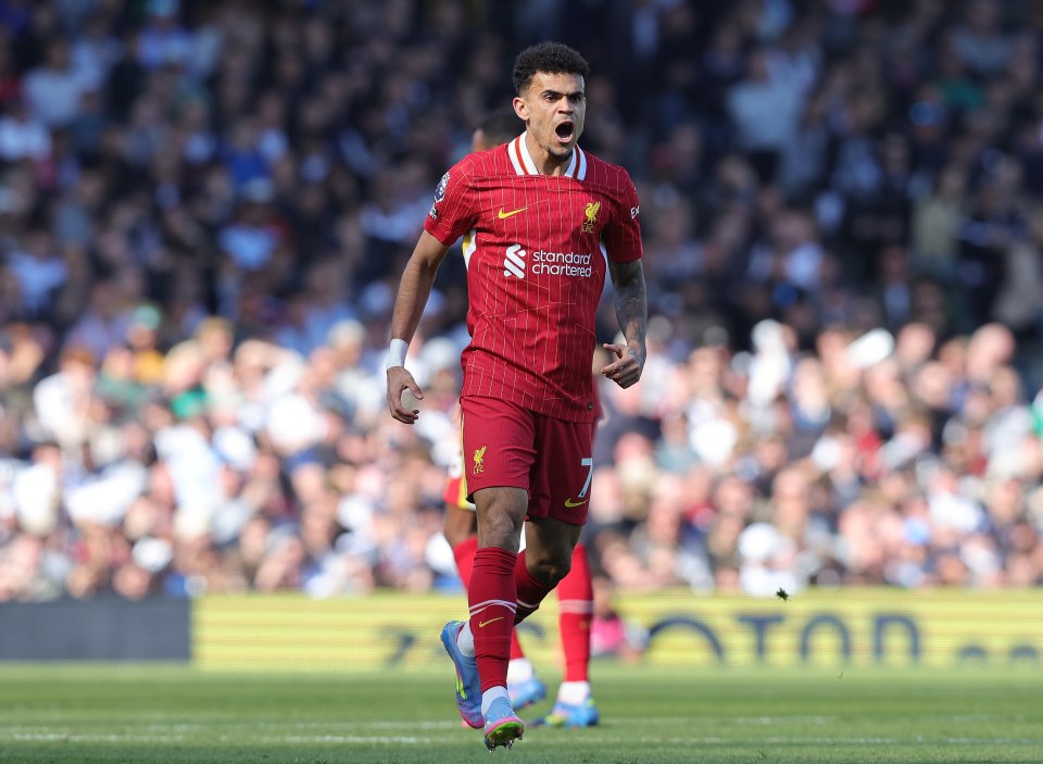 Luis Diaz of Liverpool celebrating a goal.