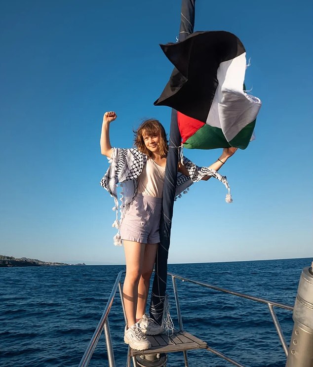 Chris stayed with Greta in Sicily until she set sail and took dozens of photographs of her, including this one in which she is seen on the prow of the Barcarole