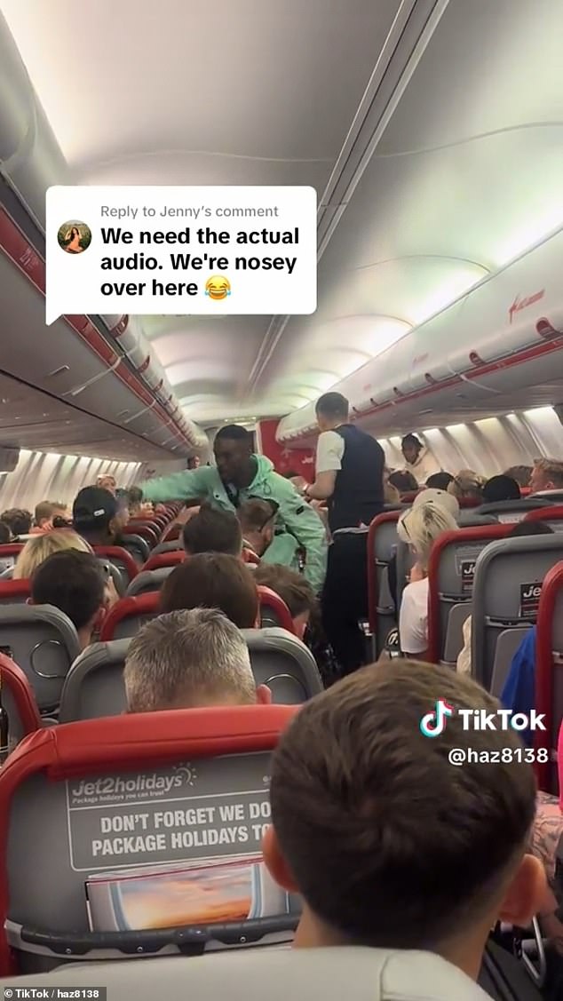 CJ Edwards posted on TikTok to explain that the passenger, who can be seen in footage wearing a green outfit, decided to drink a bottle of vodka in 'ten seconds', resulting in him later screaming in the faces of flight attendants