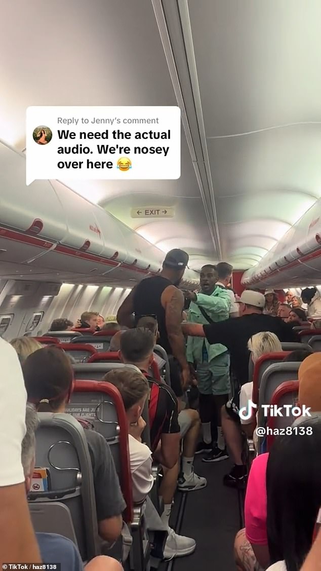 He was also seen throwing items of clothing at another passenger in the video, which raised tensions before others on board stepped in