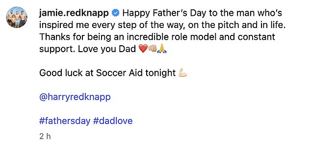 Jamie Redknapp paid tribute to his father Harry alongside an emotional caption to his 'incredible role model'