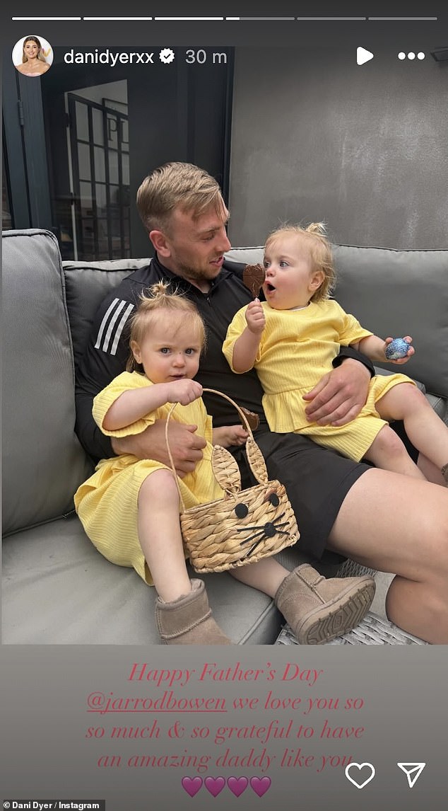 The former Love Island star, 28, also paid tribute to her West Ham captain husband Jarrod Bowen, 28, alongside pictures of their twin daughters Summer and Star