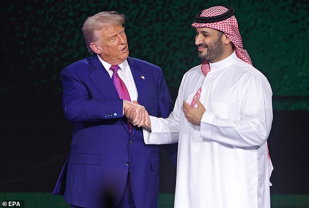 US President Donald Trump (L) and Saudi Crown Prince Mohammed bin Salman bin Abdulaziz Al Saud (R) attend the Keynote Address at the Saudi-US Investment Forum in Riyadh, Saudi Arabia, 13 May 2025