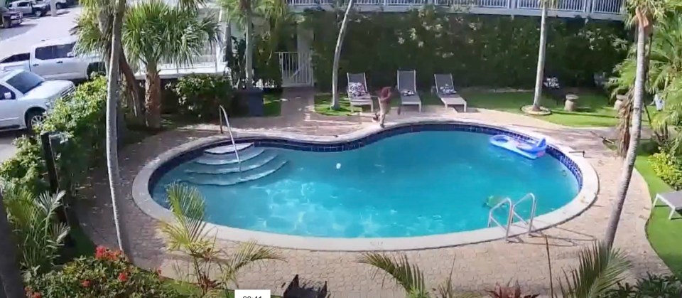 Security camera footage of a young boy drowning in a pool while adults stand by.