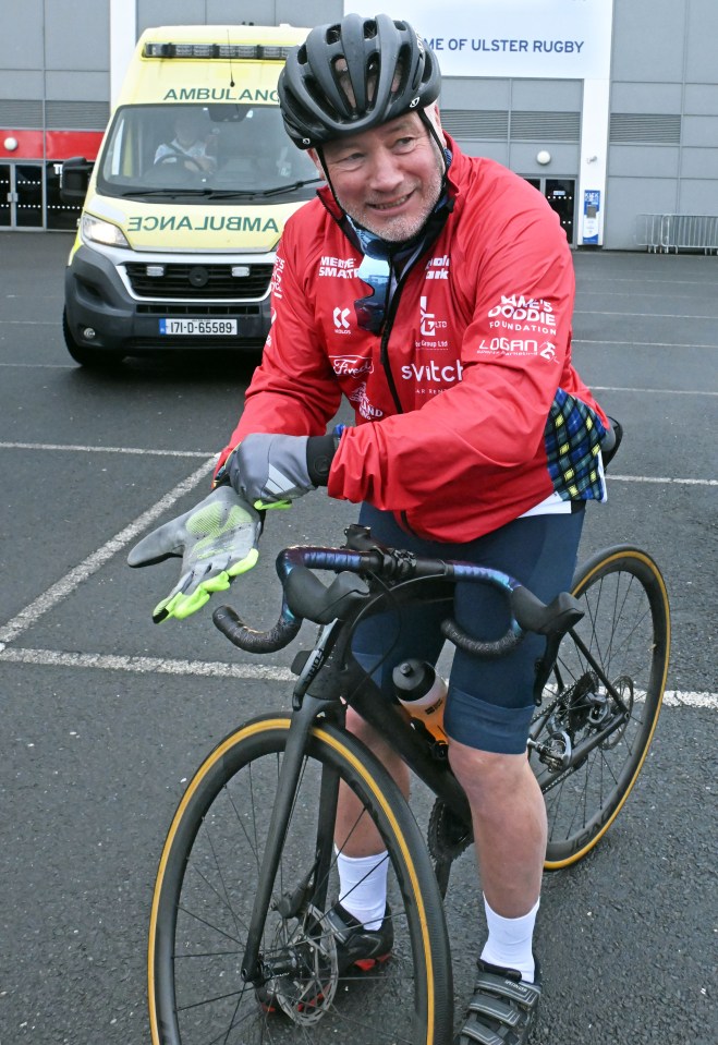 Alan Lewis - PhotopressBelfast.co.uk             15-6-2025<br />
                                         FREE TO USE</p>
<p>Ambulance at the ready, Ally McCoist struggles to get<br />
 away tafter Kenny Logan and the rest of the Peleton got 'fed up' waiting for him to set out from the start line at the Kingspan Stadium in Belfast..<br />
                                    MEDIA RELEASE</p>
<p>Ally McCoist and Kenny Logan begin 555-mile round Ireland cycle in memory of Doddie Weir<br />
 SCOTTISH rugby legend Kenny Logan has admitted training for his latest charity challenge was tougher than expected – but says he’s more determined than ever to complete the 555-mile Doddie’5 Lions Challenge in memory of his late friend and former teammate, Doddie Weir OBE.</p>
<p>The cyclists set off from Belfast this morning (Sunday 15 June), with Logan leading a team of celebrities, former internationals and fundraisers on a gruelling six-day ride around Ireland. They’ll cover up to 100 miles a day, passing through some of the island’s most iconic rugby heartlands.</p>
<p>Joining him on the road are his wife, broadcaster Gabby Logan; football legend Ally McCoist; ex-England and Wasps international Will Green; actor Jamie Bamber; former Harlequins player Mel Deane; and world-renowned cancer campaigner Iain Ward – widely known as the ‘King of Chemo’.</p>
<p>Also supporting the effort is Doddie’s son, Hamish Weir, who was originally set to cycle but is now driving a support vehicle after sustaining an injury during a recent rugby sevens tournament.</p>
<p>Other notable absences from the original line-up include former Scotland stars Bryan Redpath and Hugo Southwell, and former Ireland and Lions centre Rob Henderson – each ruled out through injury, a clear sign of the challenge’s physical demands.</p>
<p>The ride will culminate in Dublin on 20 June, where the team will deliver the match ball to the Aviva Stadium ahead of the British & Irish Lions’
