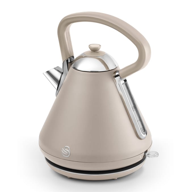 Beige electric kettle with chrome accents.