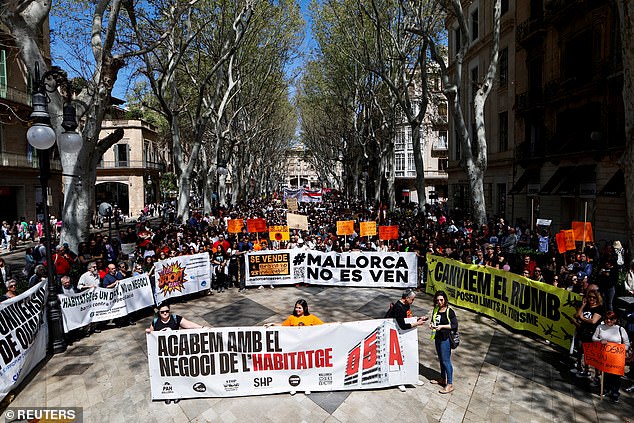 A large number of people filled the streets of Palma de Mallorca, in a march against housing prices and the impact of tourism on the residents of the Balearic islands, in Palma, Mallorca, Spain, April 5