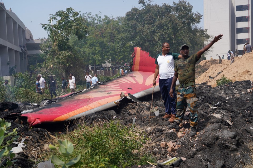 Debris from a plane crash near an airport in Ahmedabad, India.