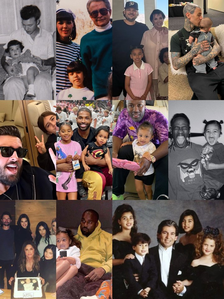 Collage of photos showing Kris Jenner's family with their fathers.
