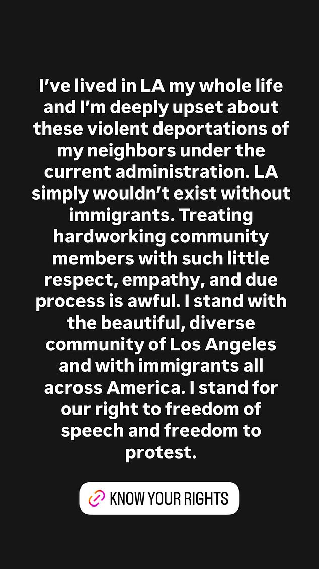 'I stand with the beautiful, diverse community of Los Angeles, and with immigrants all across America,' she added.