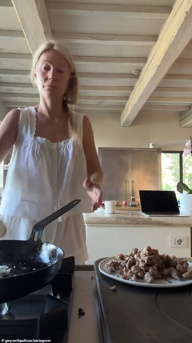 The Oscar winner had her hair pulled into a ponytail at the nape of her neck and wore white pajama bottoms
